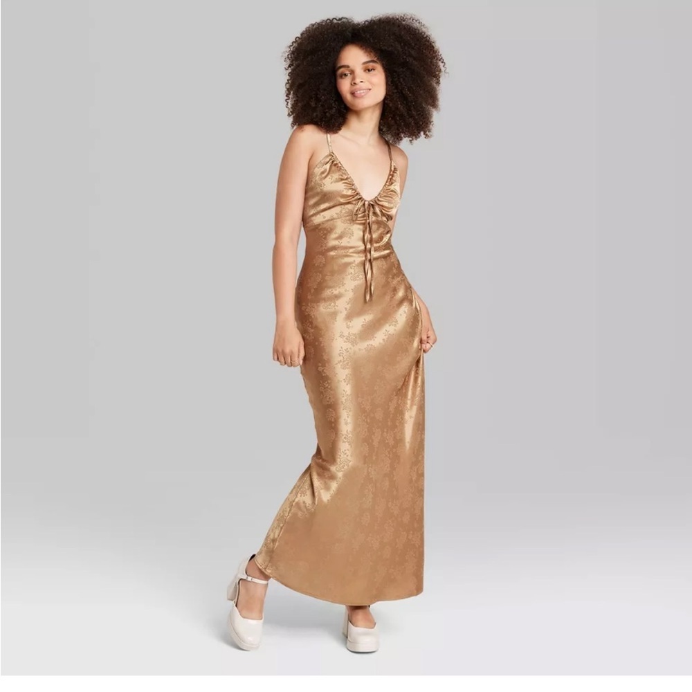 wild fable Gold Satin Maxi Dress